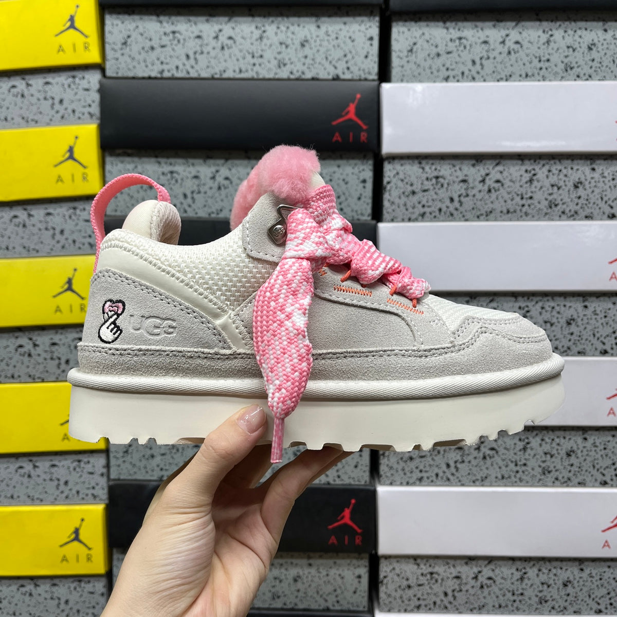 UGG Lowmel Lace-Up Shoes in White & Pink