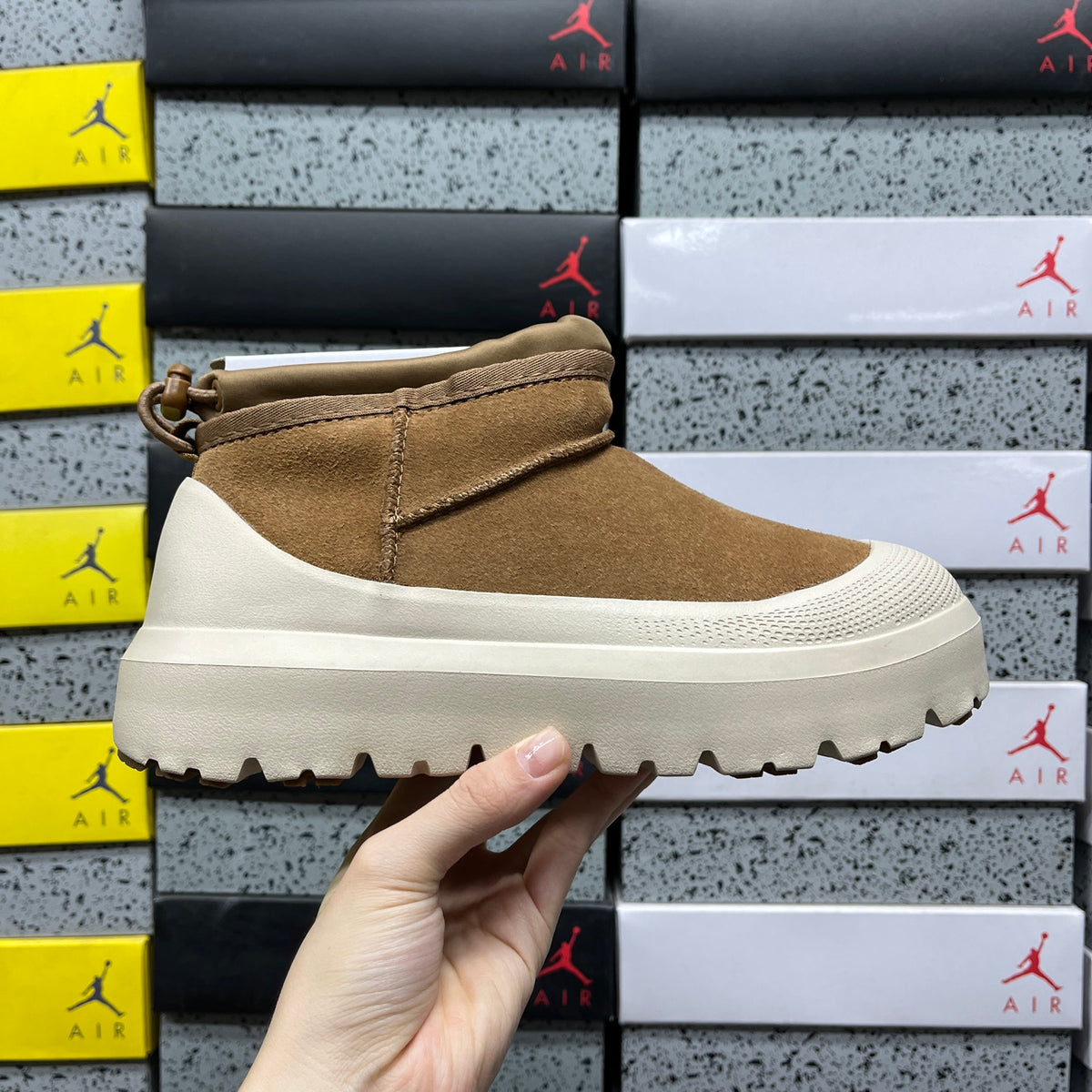 UGG Chunky-Sole Slip-On Ankle Boots in Chestnut & Cream