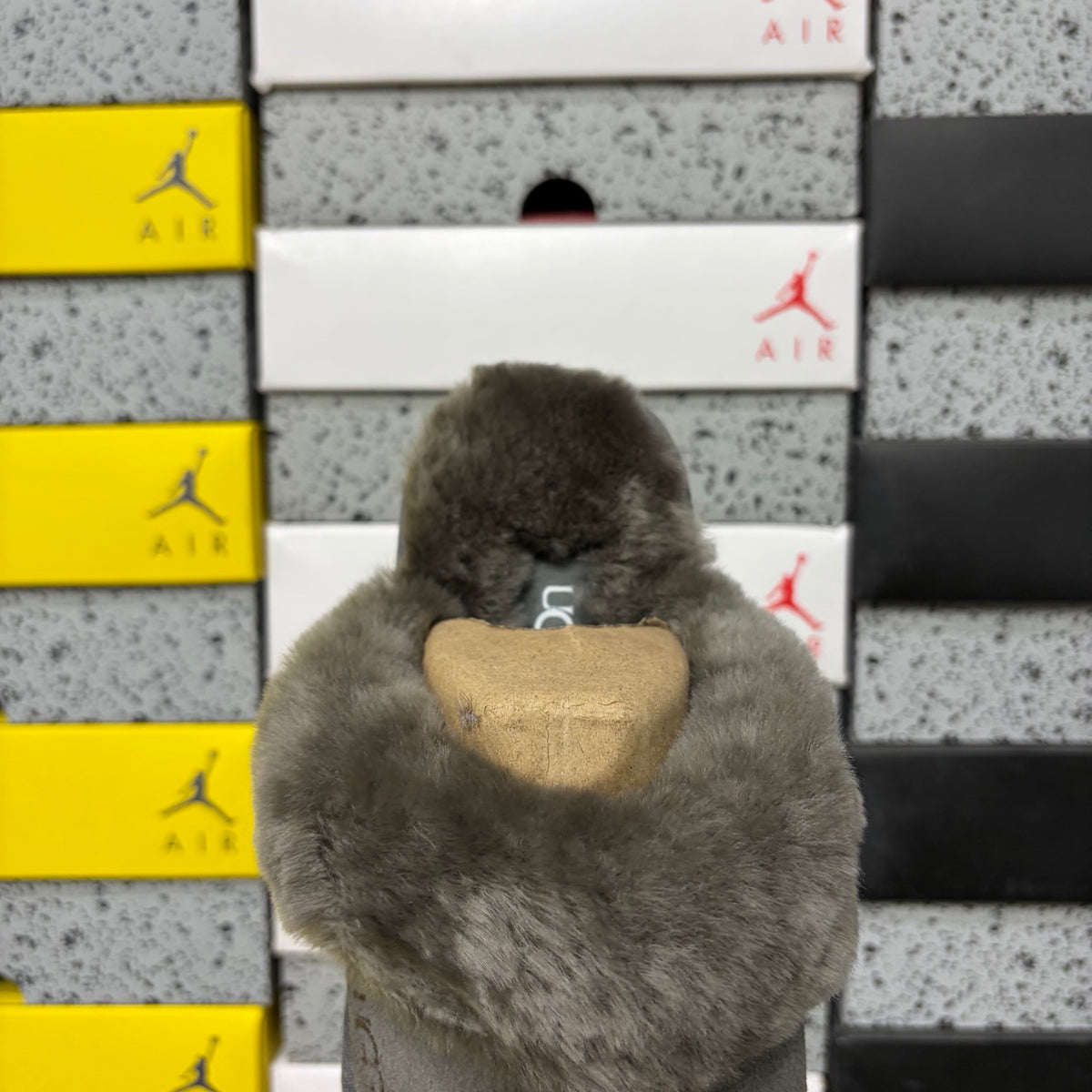 UGG Gray Platform Slippers with Plush Collar – 3 cm