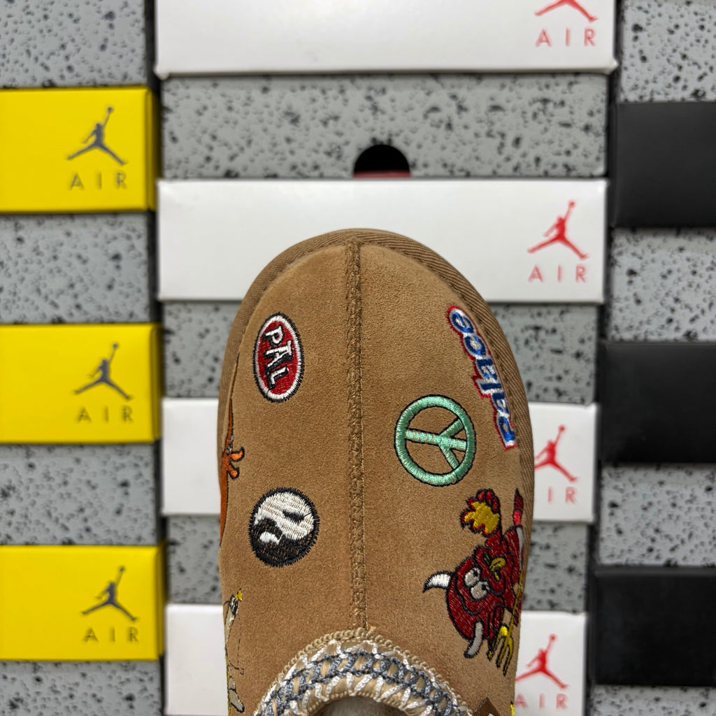 UGG Cartoon-Embroidered Slim-Sole Boots in Chestnut – Style 2553