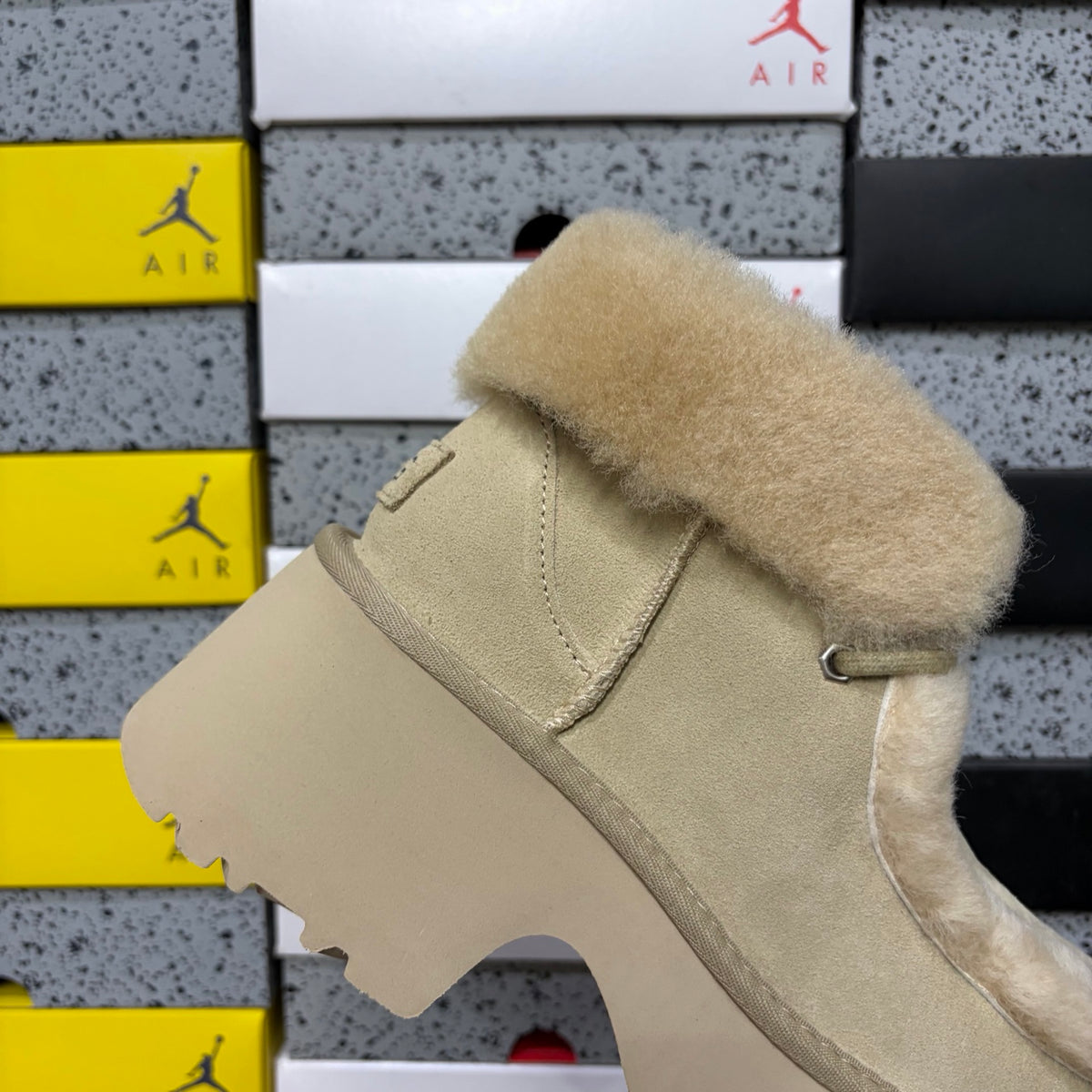 UGG Plush-Trim Platform Ankle Boots in Sand – Style W1171532