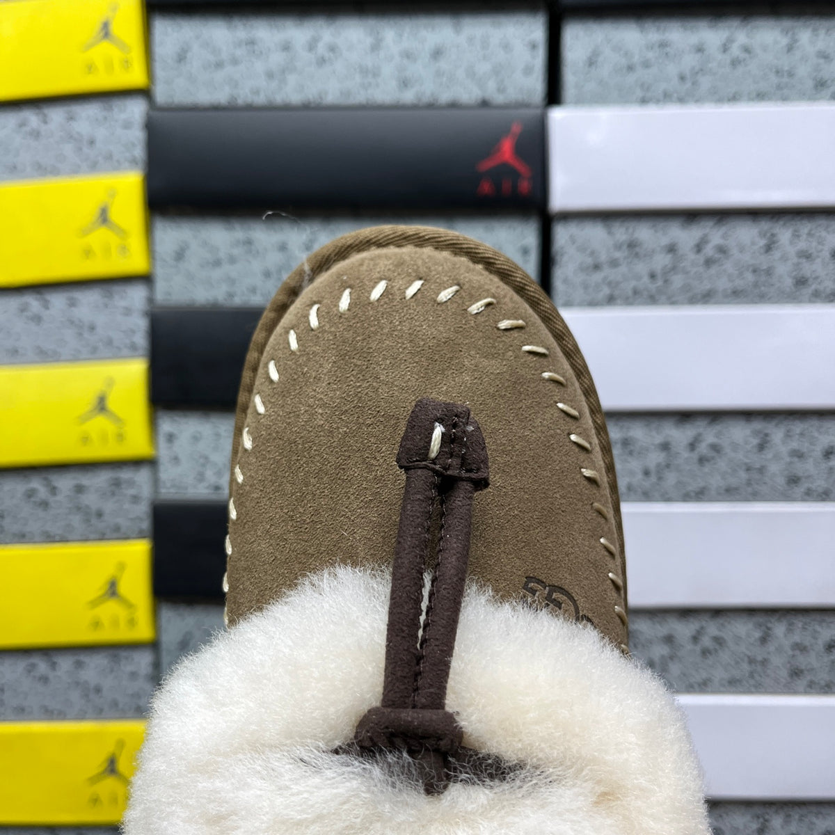 UGG Plush-Collar Slip-On Shoes in Light Bronze & Cream