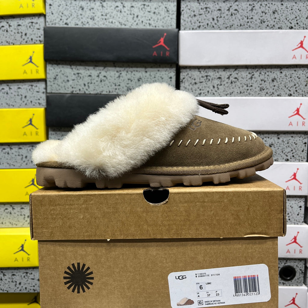 UGG Plush-Collar Slip-On Shoes in Light Bronze & Cream