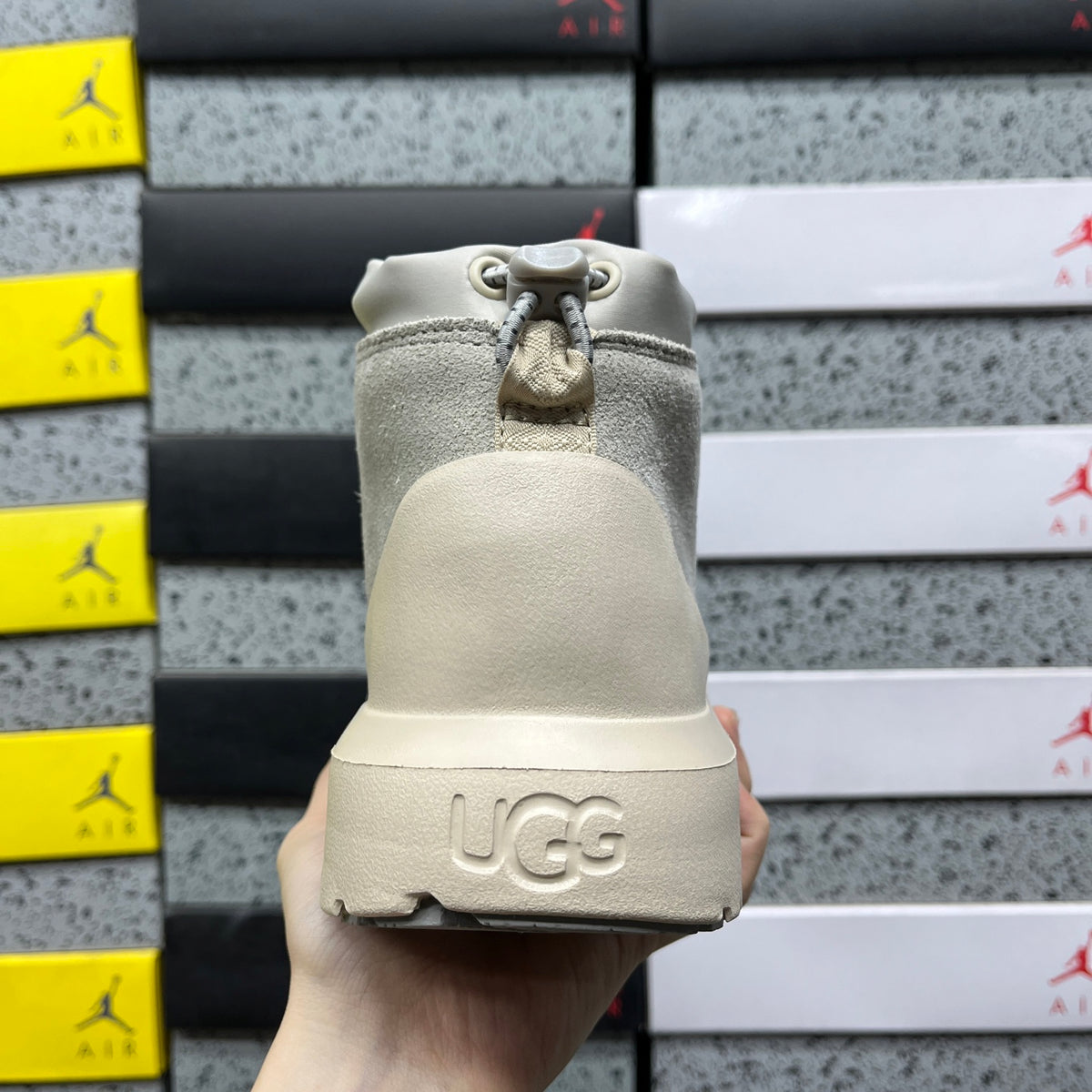 UGG Neumel Chunky-Sole Lace-Up Boots in Grey & Cream