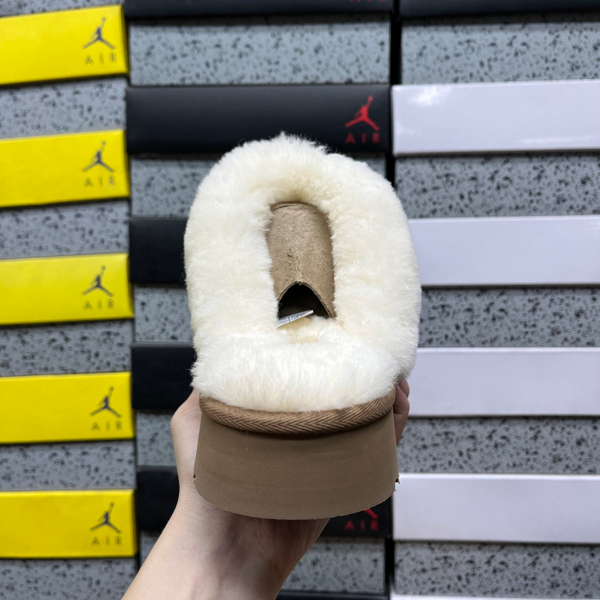 UGG Platform Slippers in Chestnut & Cream