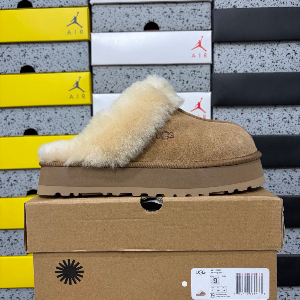 UGG Chestnut Platform Slippers with Plush Collar – 3 cm