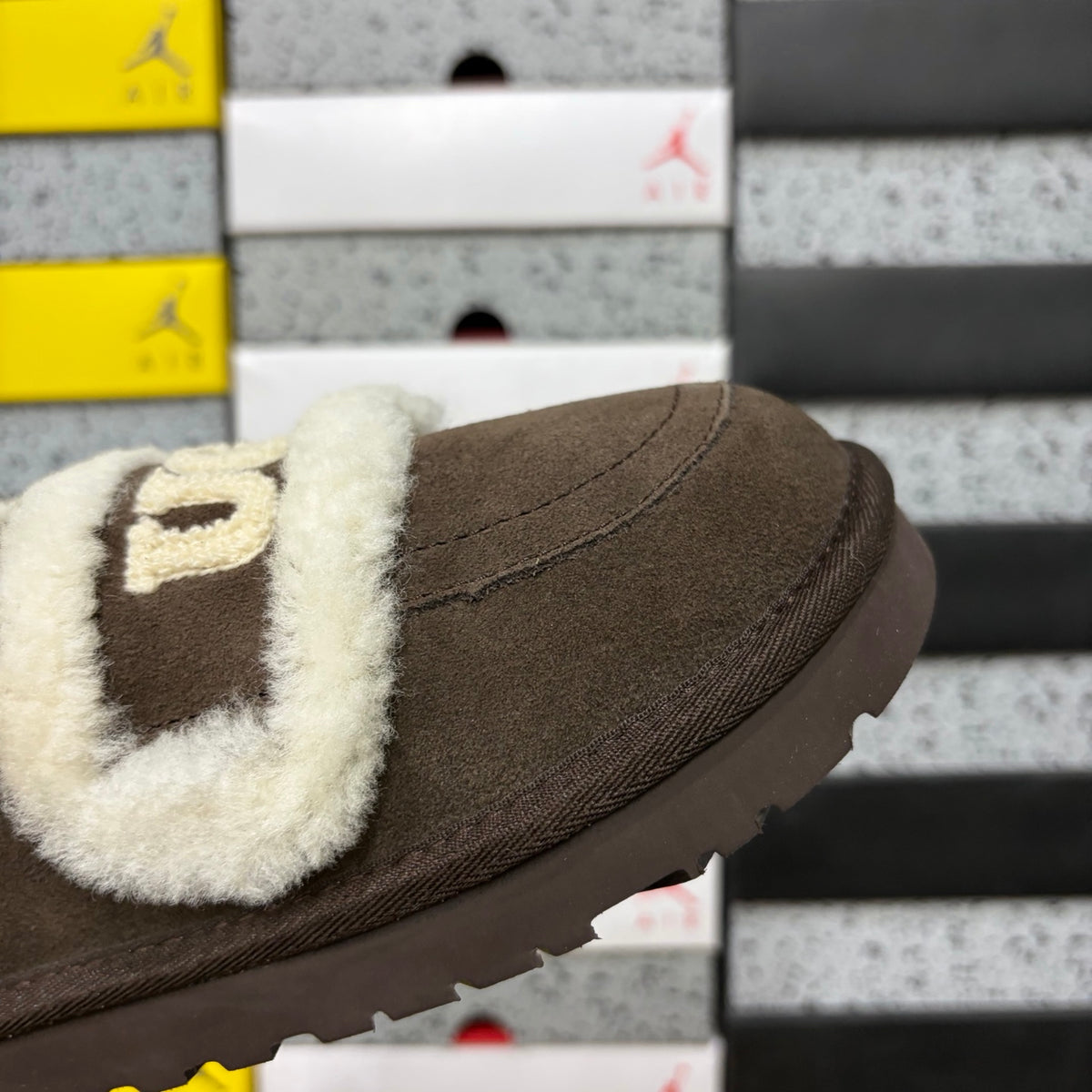UGG Plush-Trim Mule Slippers in Chocolate Brown – Style 5095